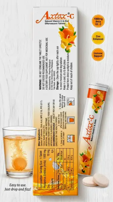 Axtox-C Natural Vitamin C & Zinc Effervescent Tablets | Sugar-Free Orange Flavour - Image 2