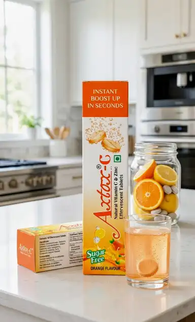 Axtox-C Natural Vitamin C & Zinc Effervescent Tablets | Sugar-Free Orange Flavour