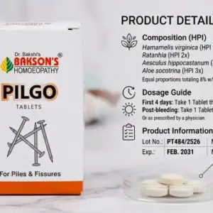 dr. bakshi’s bakson’s homoeopathy pilgo tablets – natural relief for piles & fissures